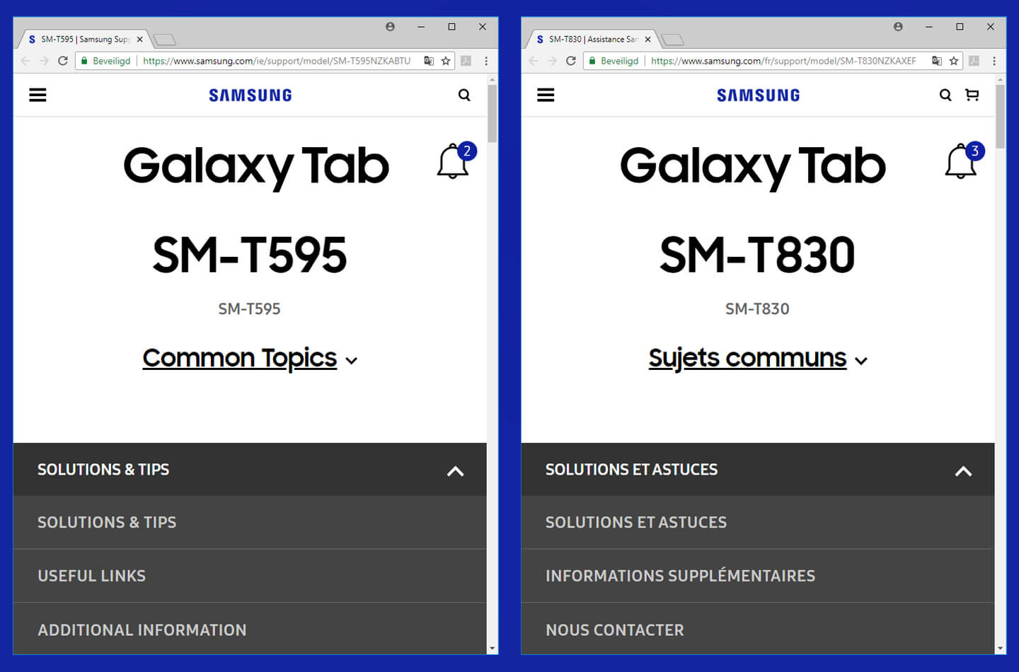 Samsung tablet support
