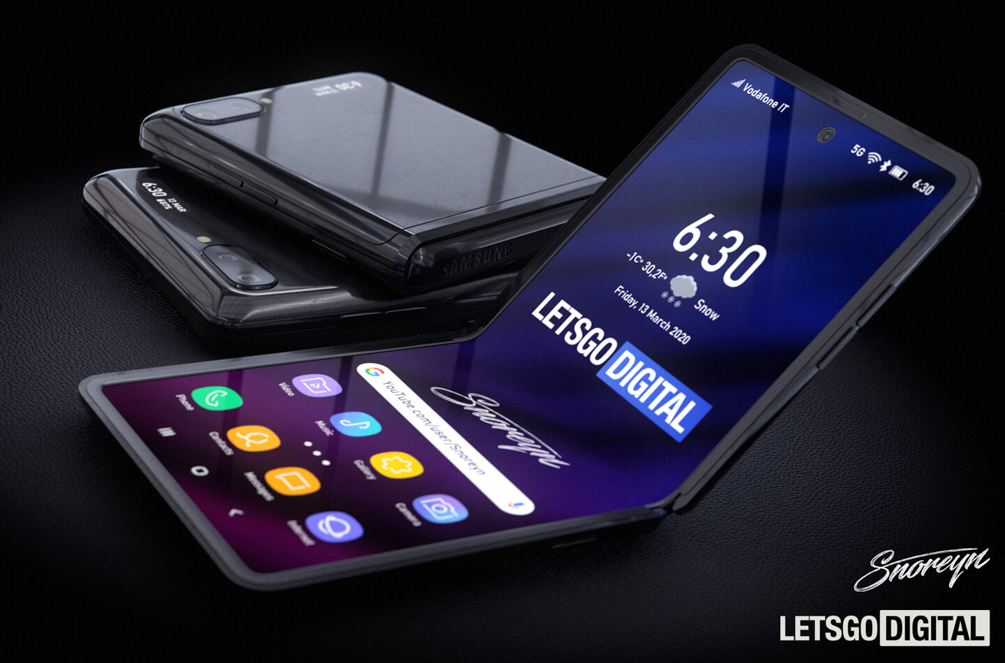  Samsung  Galaxy Z Flip  2  telefoon met transparante cover 