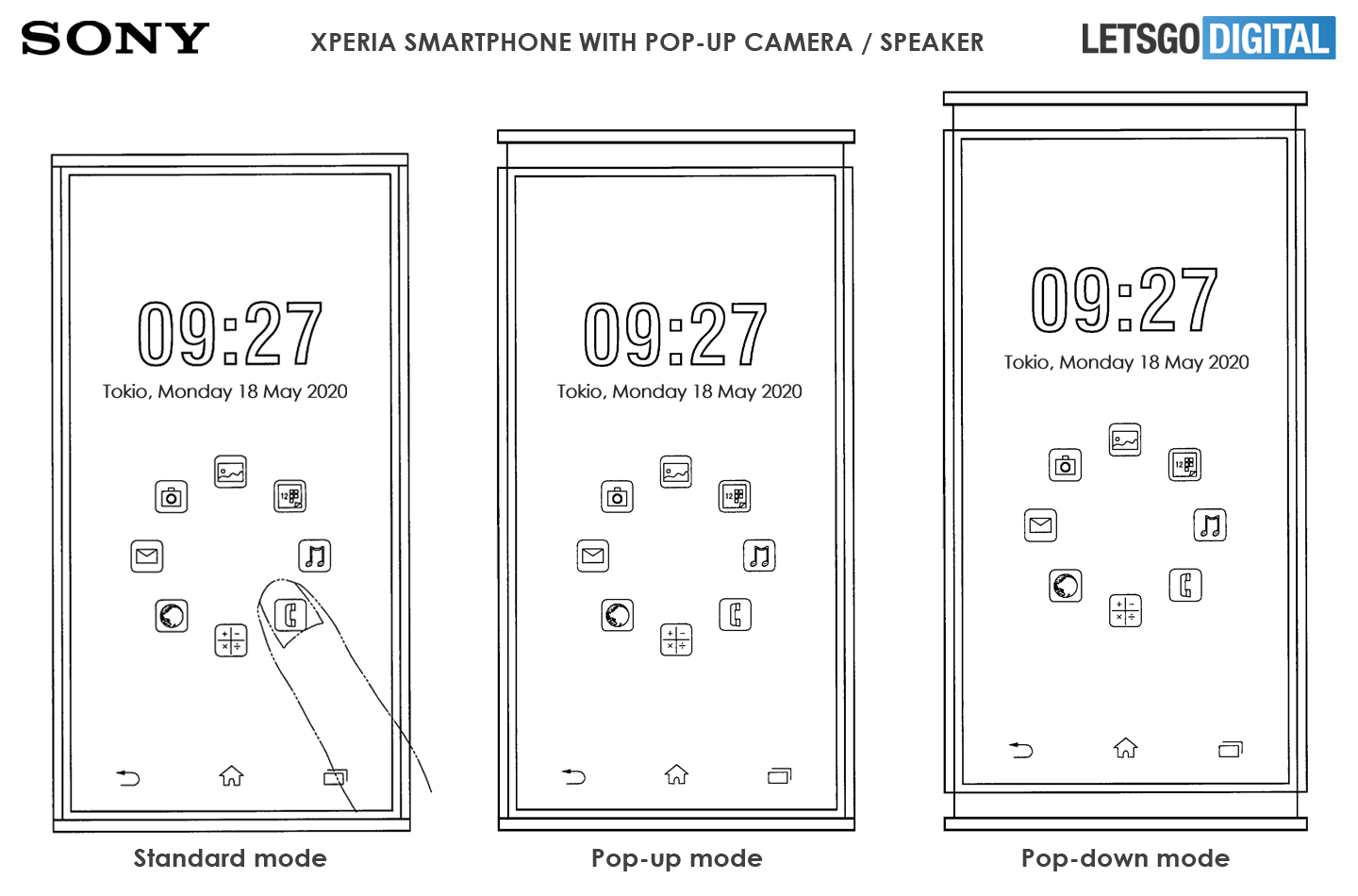 Xperia smartphone pop-down speaker