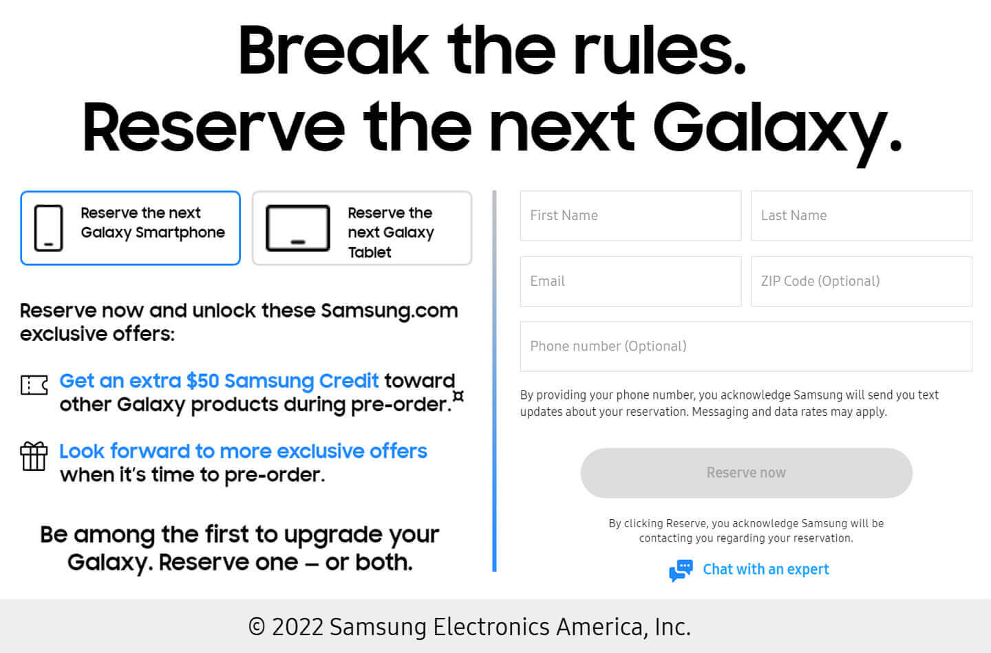 Samsung smartphone reserveren
